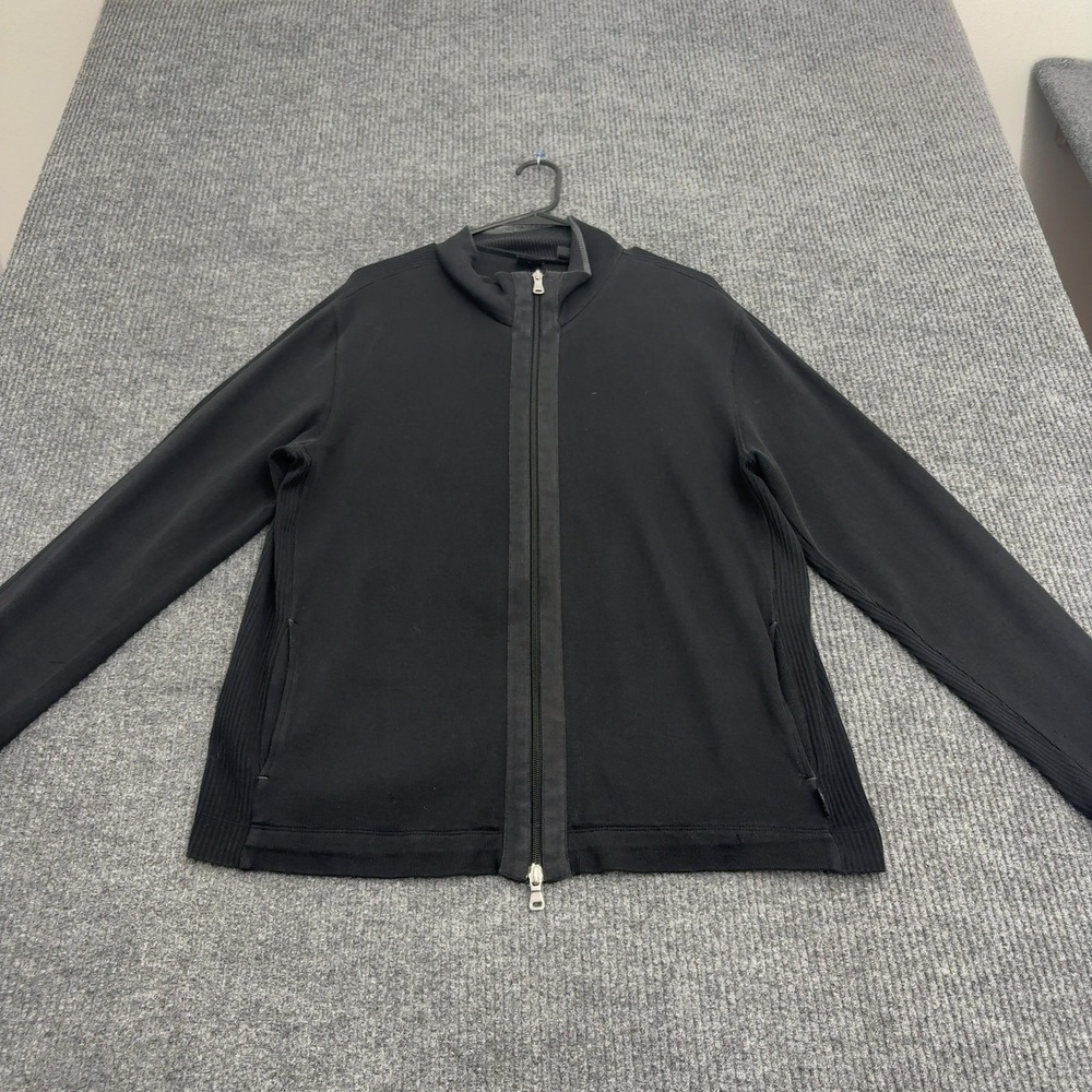 BOSS Hugo Boss Jacket Mens 2XL Black Full Zip Ribbed Mock Neck Luxury Minimalist